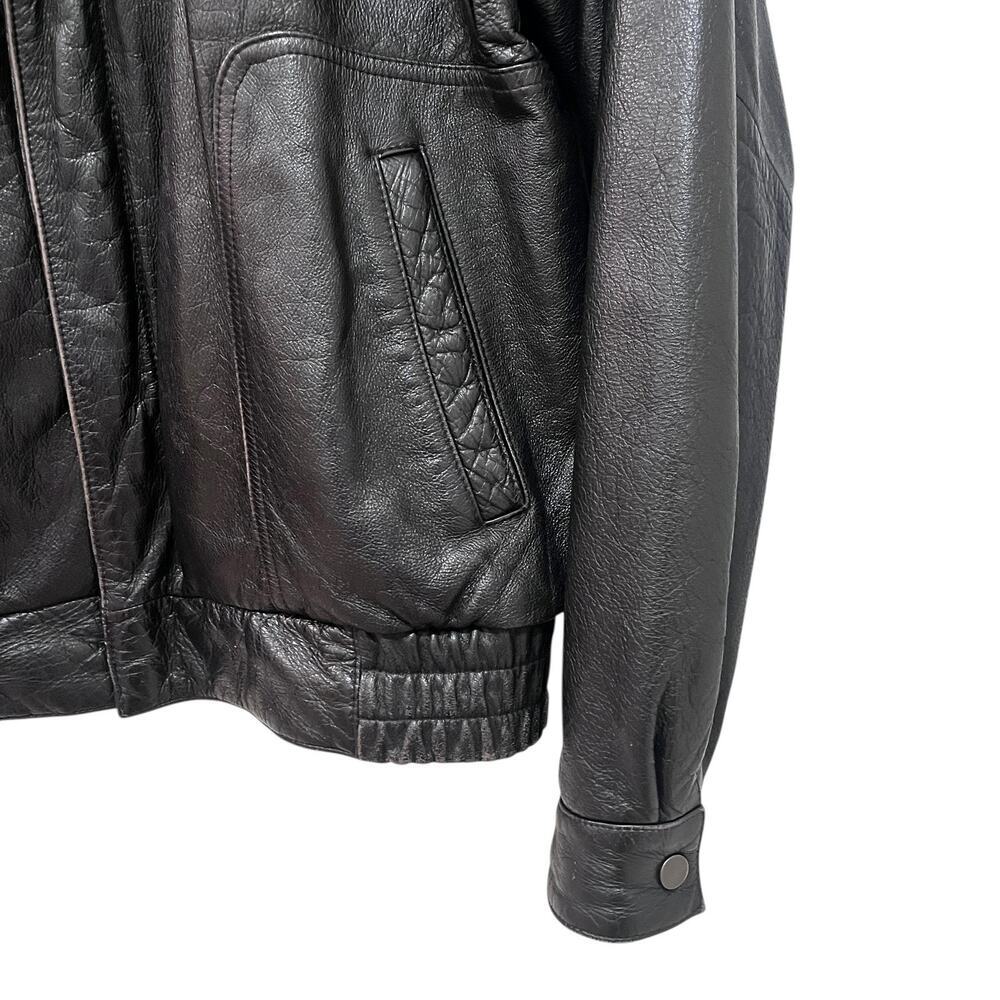 Reed Jacket Mens 40 Dark Brown Leather Bomber Full Zip Stand Collar Lined - Picture 6 of 10